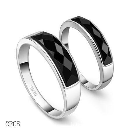 Big Fashion Black Onyx Sterling Silver Band Wedding Rings For Men And Women Couple Rings Com